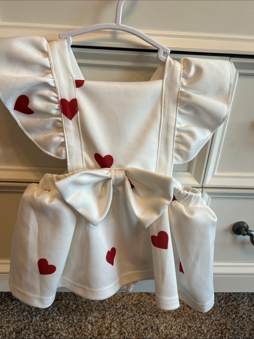 White Baby Dress with Red Heart Print and Bow